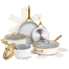 Thyme & Table Non-Stick 12-Piece Supreme Cookware Set, Cream