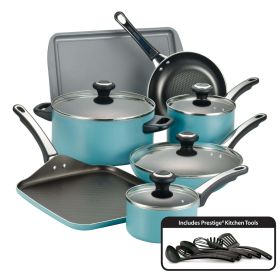 Farberware High Performance 17 Piece Nonstick Aluminum Pots and Pans Set, Aqua