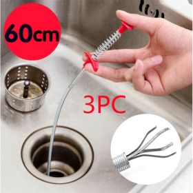 60CM Sewer Dredger Spring Pipe Dredging Tool Household Hair Cleaner Drain Clog Remover Cleaning Tools Household For Kitchen Sink Kitchen Gadgets (Option: Color randomised 3pcs)