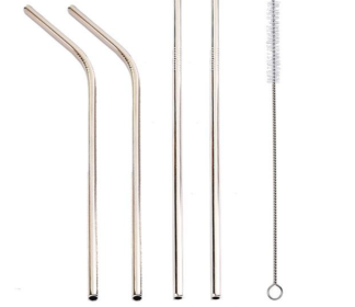 Colourful Reusable Stainless Steel Straws (Option: SILVER-STRAIGHT.BENT)