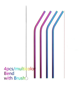 Colourful Reusable Stainless Steel Straws (Option: Multicolor-BEND)